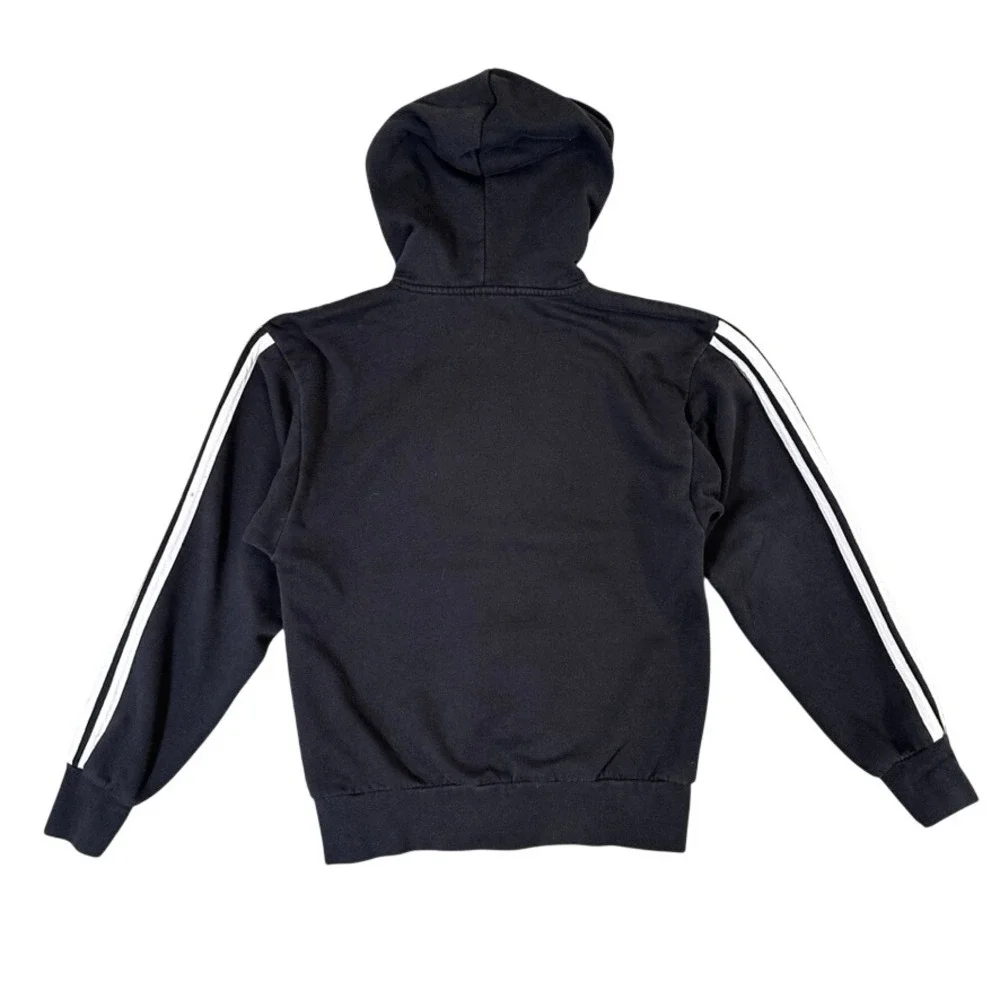 Adidas Mens Full Zip Hoodie Black Three Stripe Fleece Sweatshirt Small